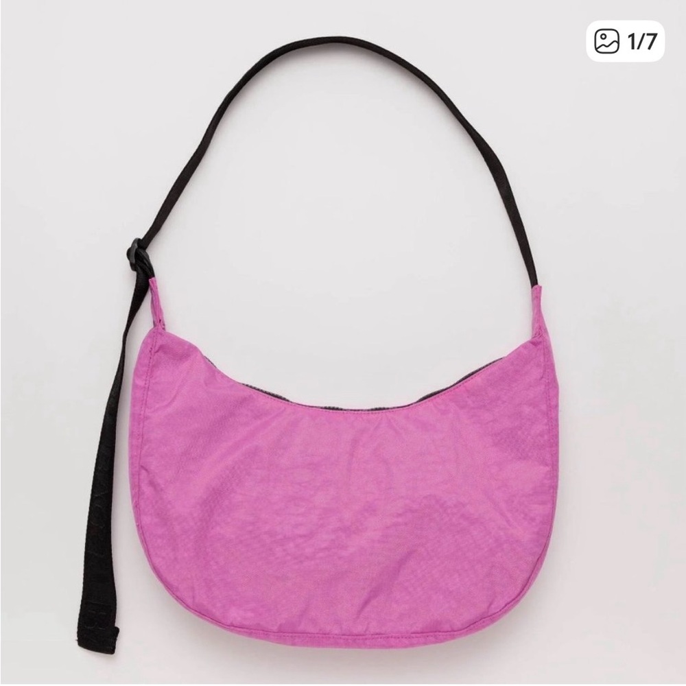 BAGGU Pink Crescent Crossbody with Black Strap